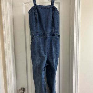 Sincerely Jules blue jeans denim faded medium wash smocked jumpsuit size small